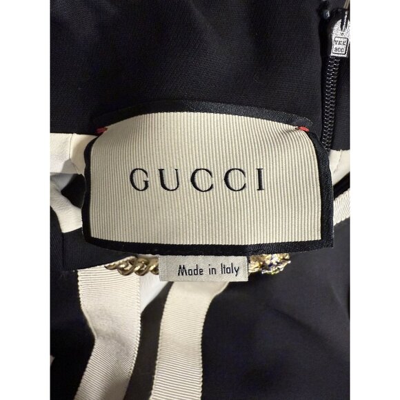 Gucci Womens Black & White Short-Sleeve Button-Up Blazer Dress With Gold Accent - Picture 3 of 16
